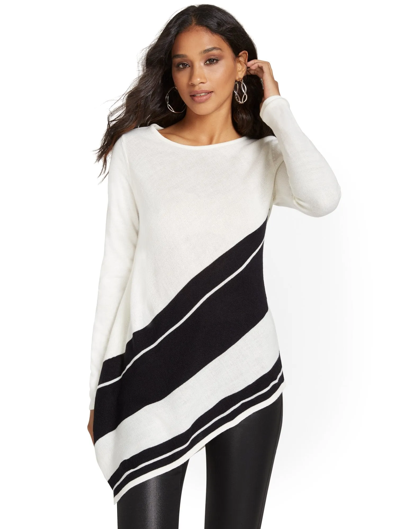 Stripe Asymmetrical Tunic Sweater
