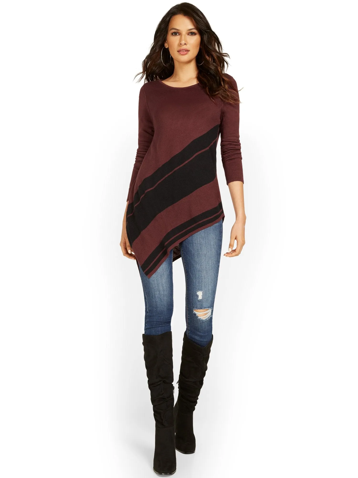 Stripe Asymmetrical Tunic Sweater
