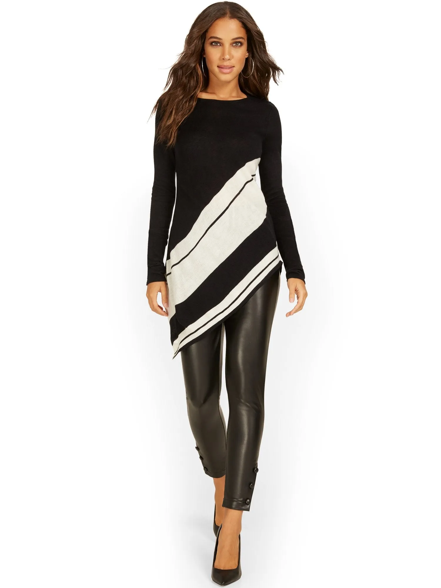 Stripe Asymmetrical Tunic Sweater