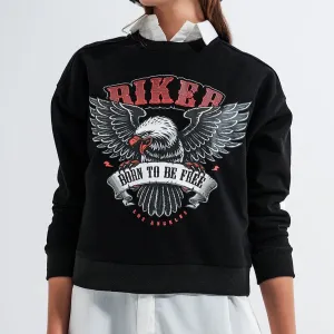 Sweatshirt in Black With Biker Print