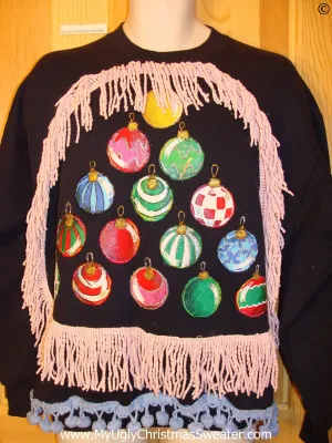 Tacky Christmas Sweatshirt Ornaments and Fringe