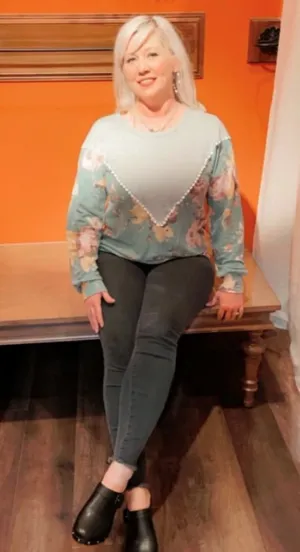 Teal Grey Knit Floral Top