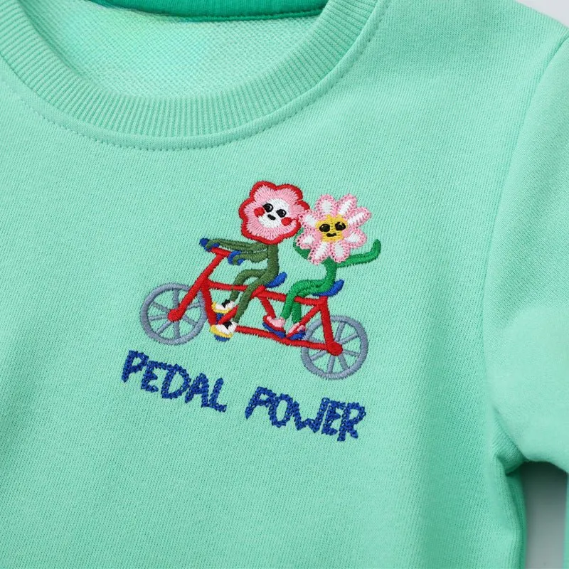 Toddler/Kid's "Pedal Power" Letter Design Green Sweatshirt