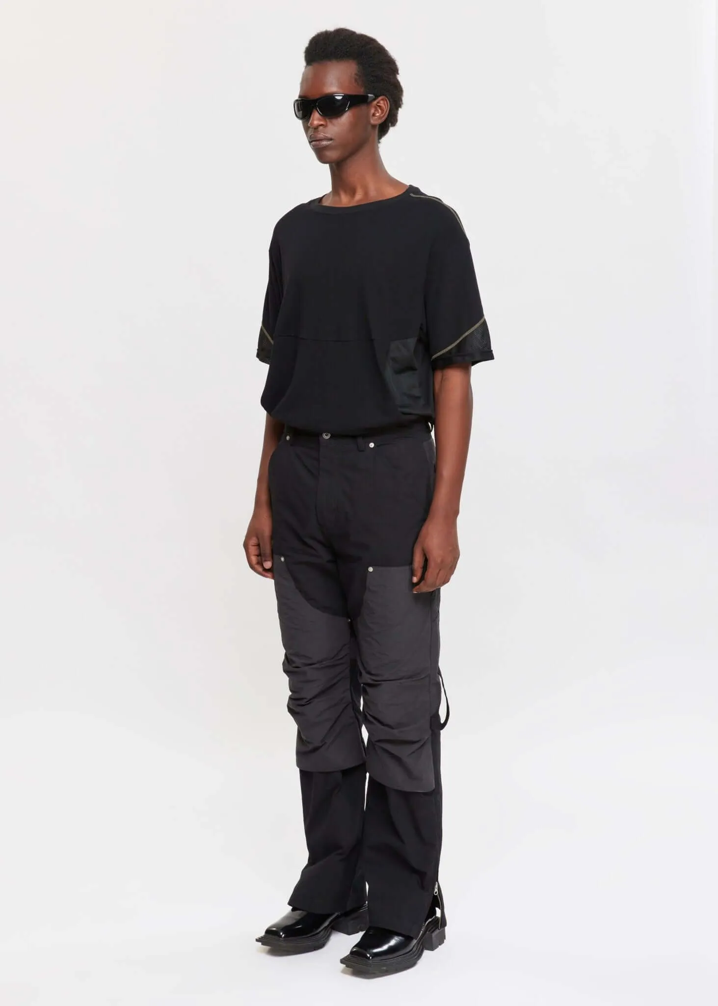 Top Stitched Panel T-Shirt With Zip Pockets