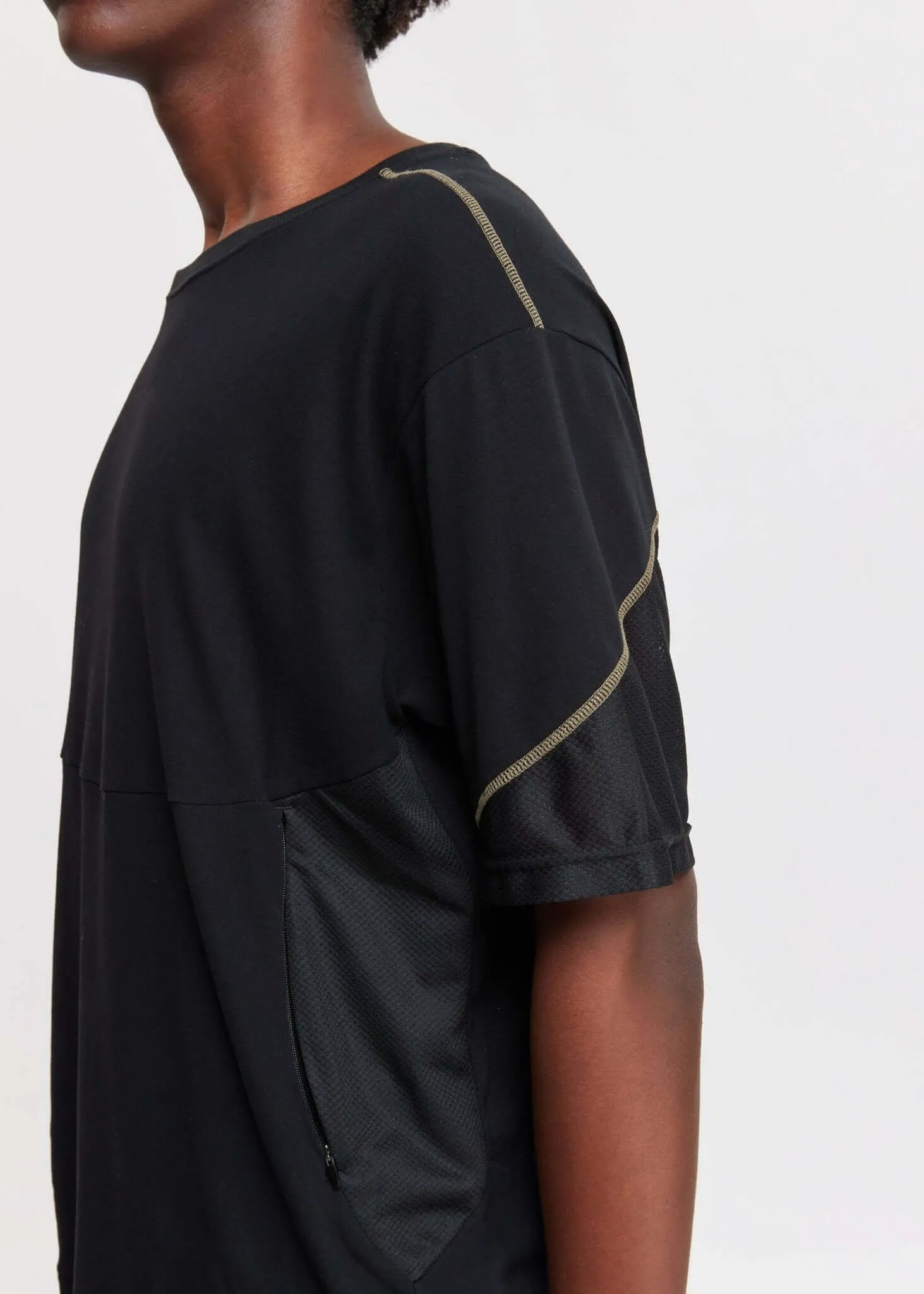 Top Stitched Panel T-Shirt With Zip Pockets