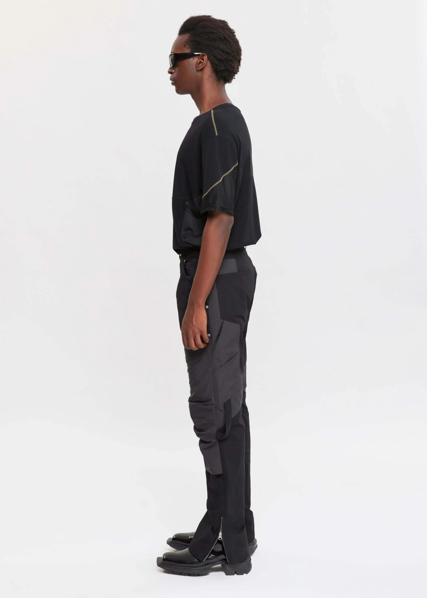 Top Stitched Panel T-Shirt With Zip Pockets