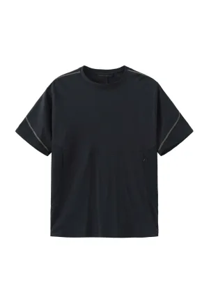 Top Stitched Panel T-Shirt With Zip Pockets