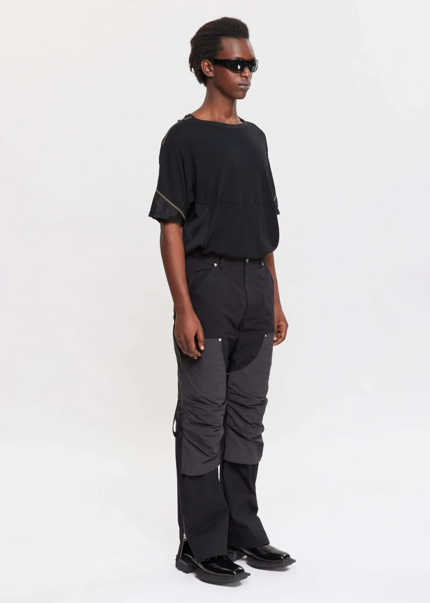 Top Stitched Panel T-Shirt With Zip Pockets