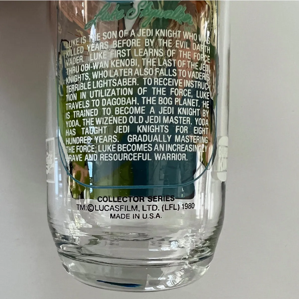 Vintage 1980 Burger King Empire Strikes Back Luke Skywalker Collectible Drinking Glass