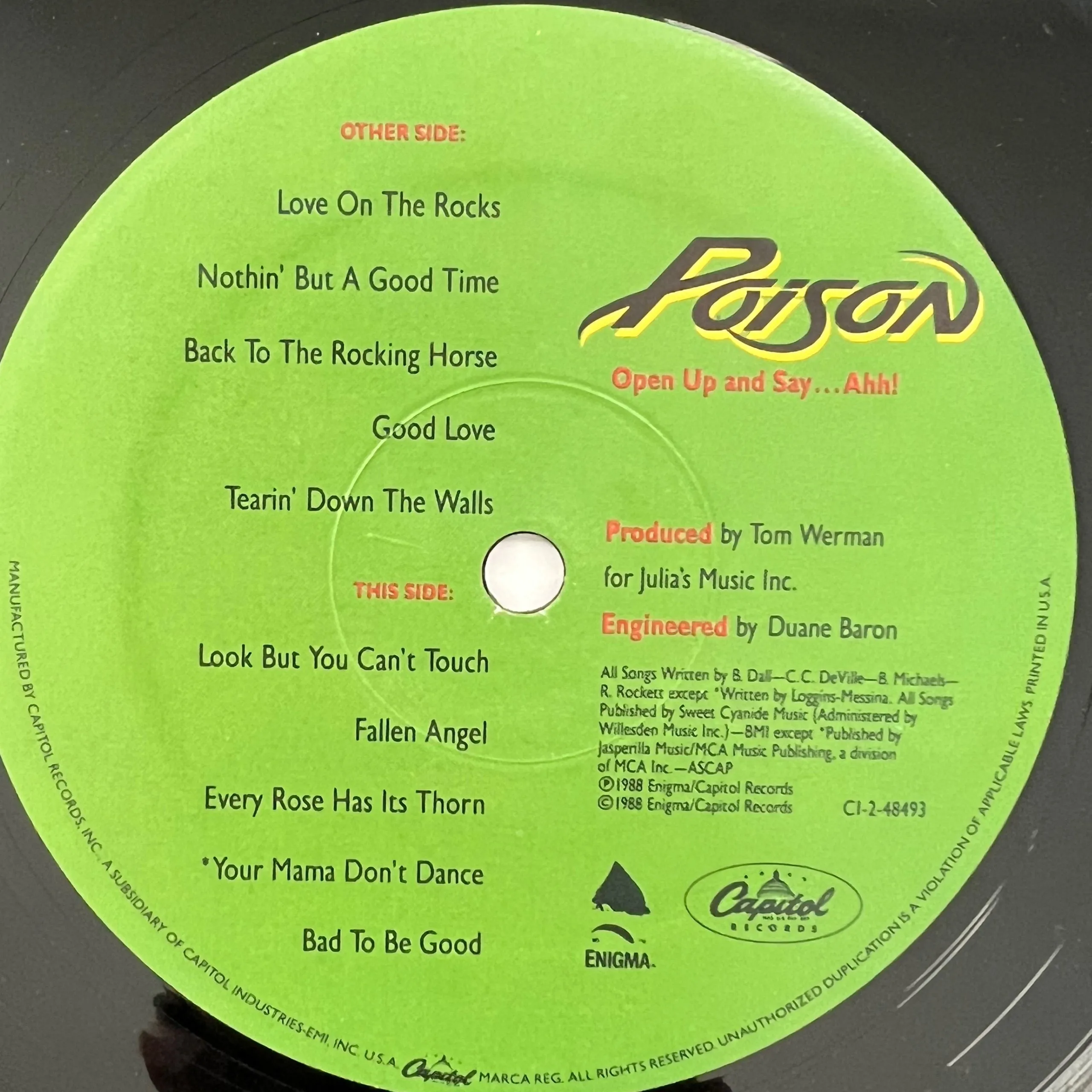 Vintage 1988 Poison Open Up and Say Ahh! Vinyl Album