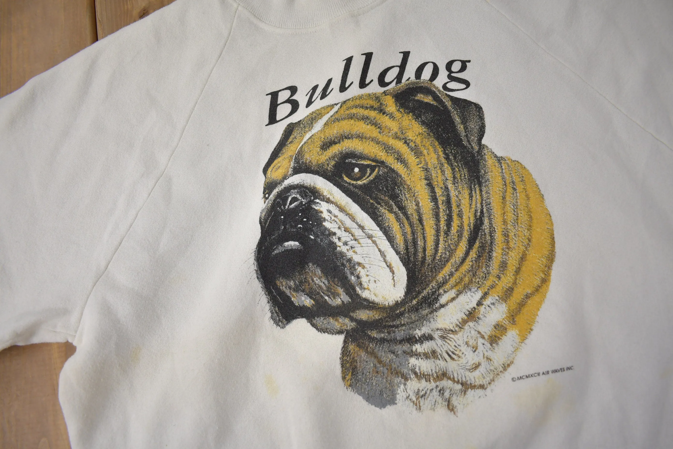 Vintage 1990s Bulldog Graphic Raglan Crewneck Made In USA