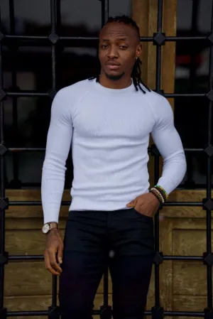 White Slim Fit Crewneck Sweater for Men | GentWith.com