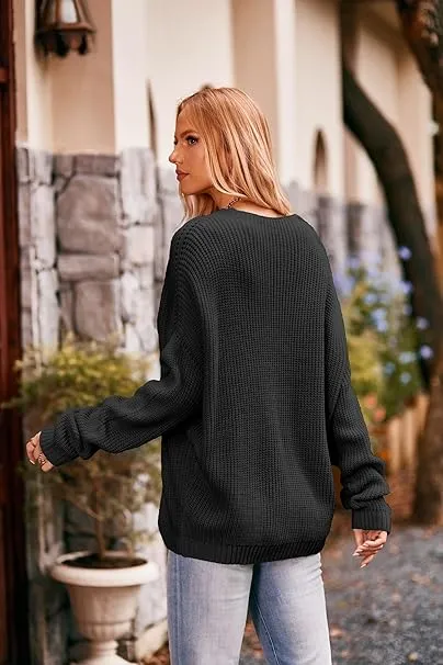 Women Long Sleeve Jumper, Lightweight Black Pullover Sweater