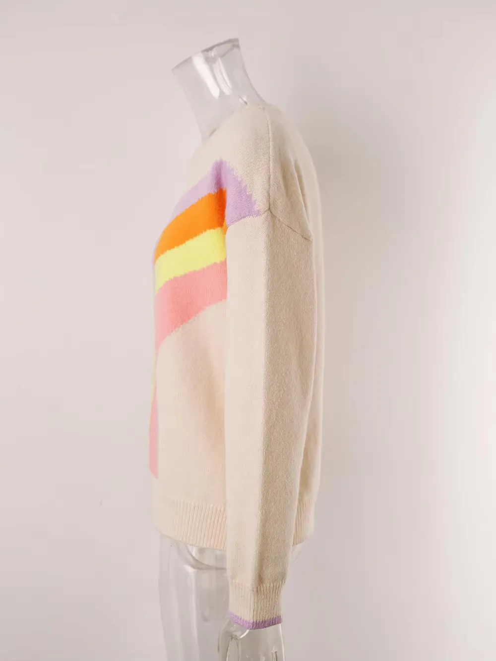 Women's Colorful Rainbow Knitted Jumper Cozy Sweater