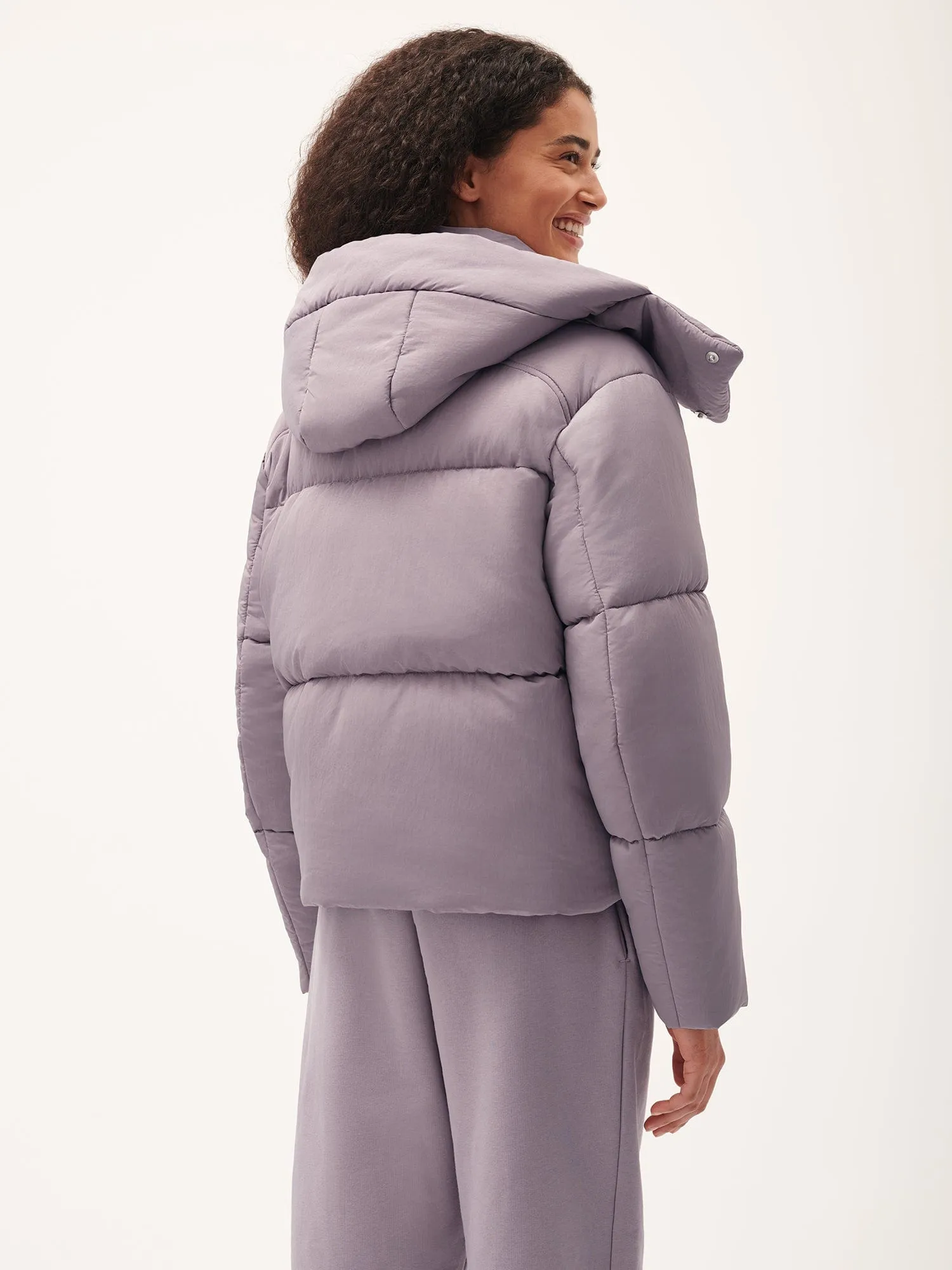 Women's DNA Flower-Warmth Cropped Puffer—raisin purple