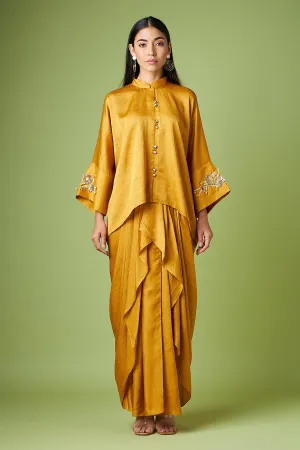 Yellow Kimono Kaftan & Drape Skirt Set