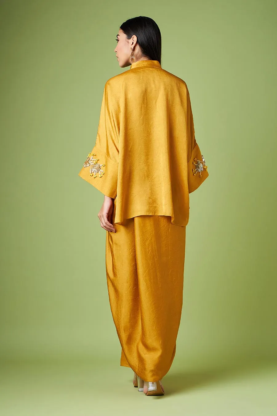 Yellow Kimono Kaftan & Drape Skirt Set